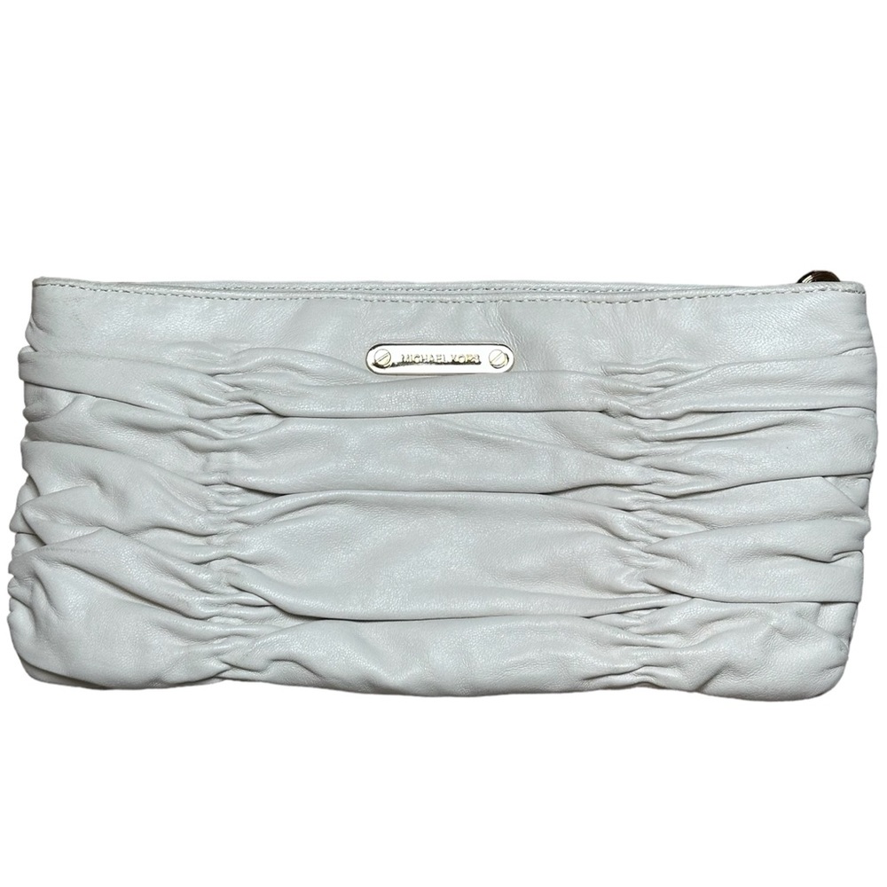 Michael Kors Women's Gray Clutch Wristlet Bag Leather Evening Purse One Size